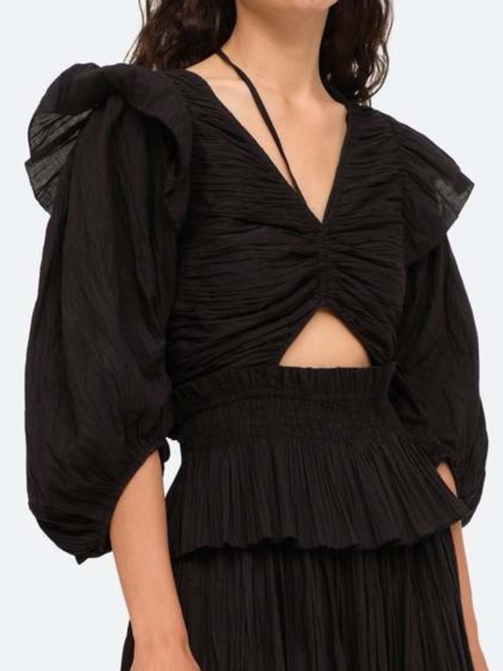 Sea New York Paco Puff Sleeved Black Ruched Top With Elastic Detail